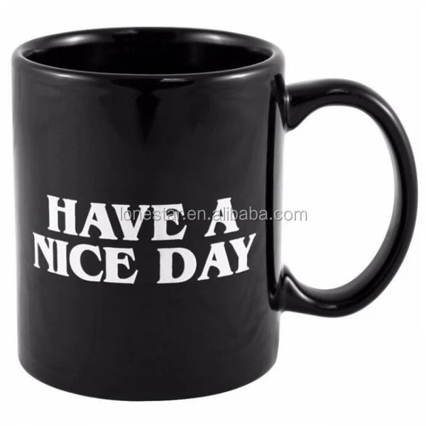 Chinese Suppliers selling Home & Garden Drinkware Black Color Coffee Cup Ceramic Mug with Have a Nice Day Middle Finger Pattern