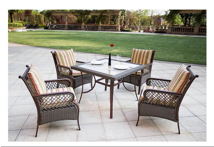 
American outdoor rattan furniture leisure balcony rattan chair five sets villa terrace garden courtyard dining tables and chairs 