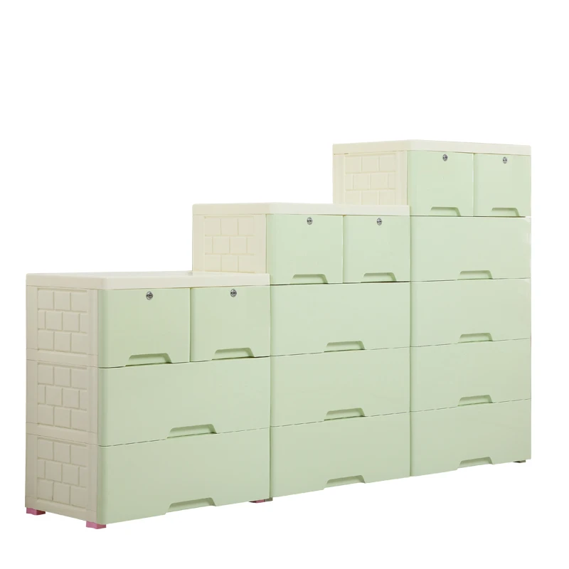 4-Tier Assemble Kids Plastic Storage Cabinet Drawers With Wheels And Locks