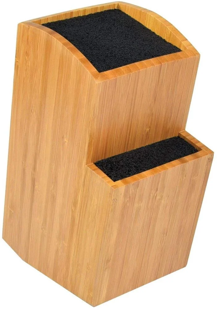 Bamboo Universal Knife Block - Extra Large Two-tiered Slotless Bamboo Knife Stand, Organizer & Holder
