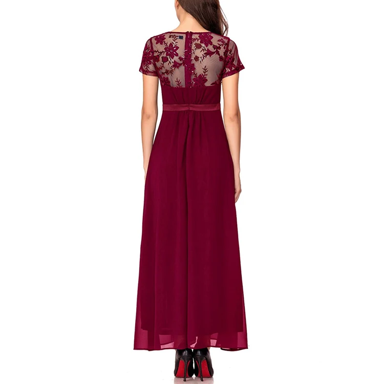 Clothing Manufacturer Ladies Floral Sheer Mesh Elegant Split Side Formal Party Dress