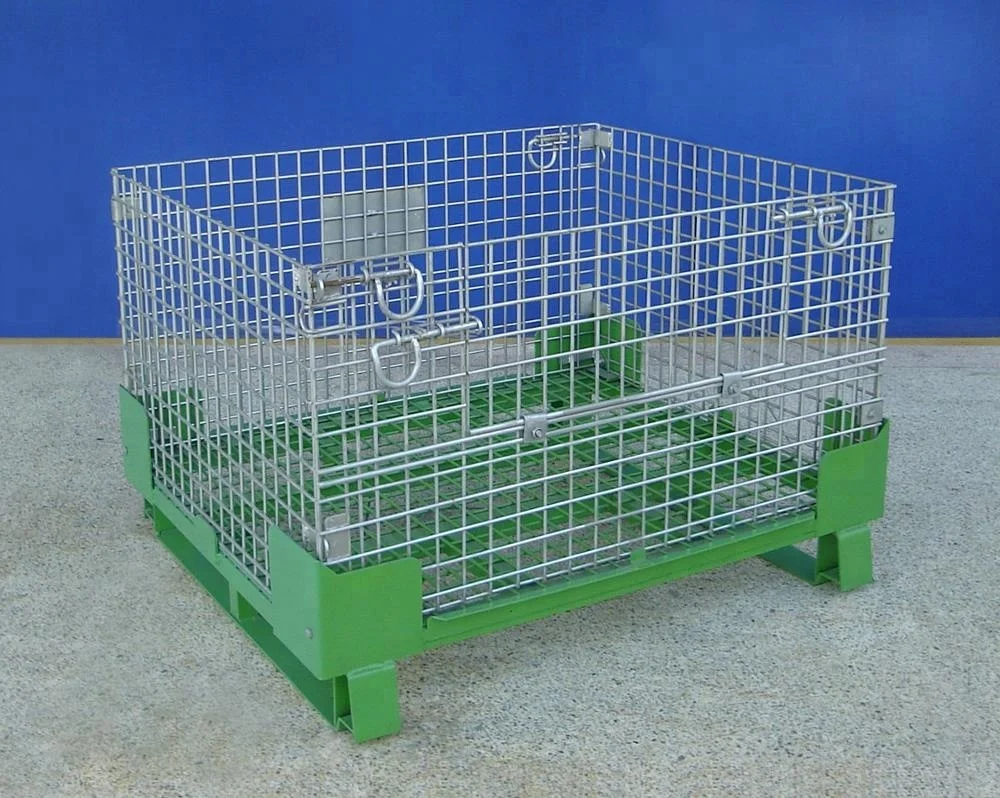 Heavy duty warehouse wire cage with pallet,Industrial Folding Wire Mesh Pallet Storage Box