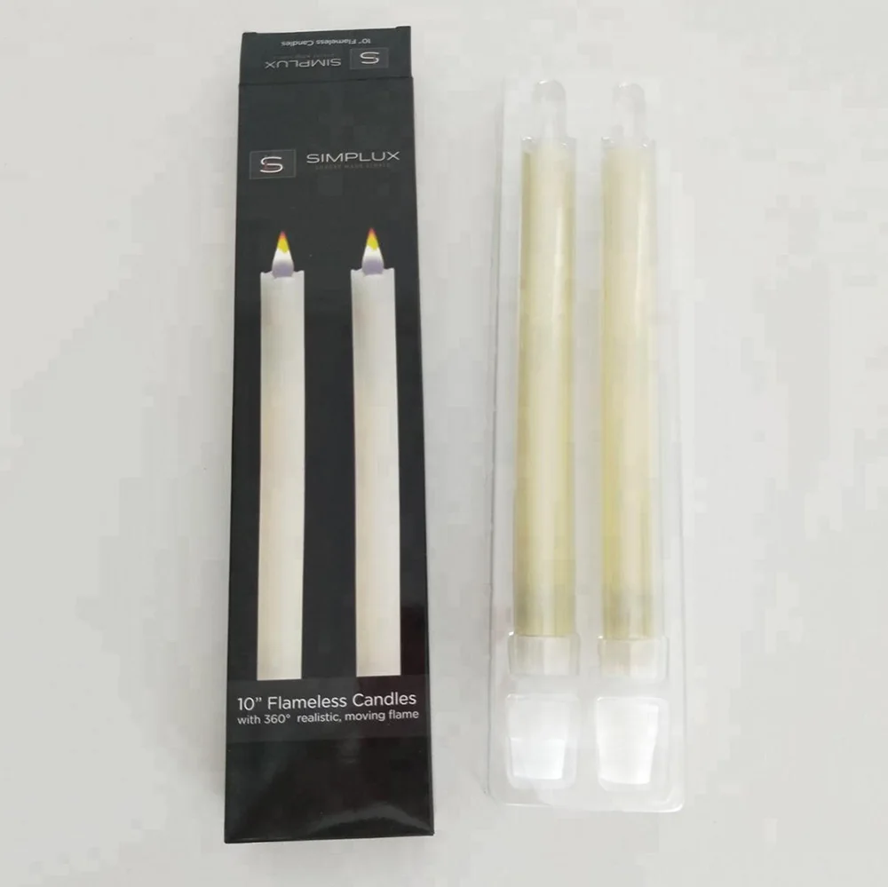Real wax surface flameless moving wick LED taper candles with timer and remote 2pcs/set