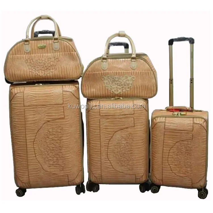 brown carving leather pu 6 piece valise set suitcase travel luggage