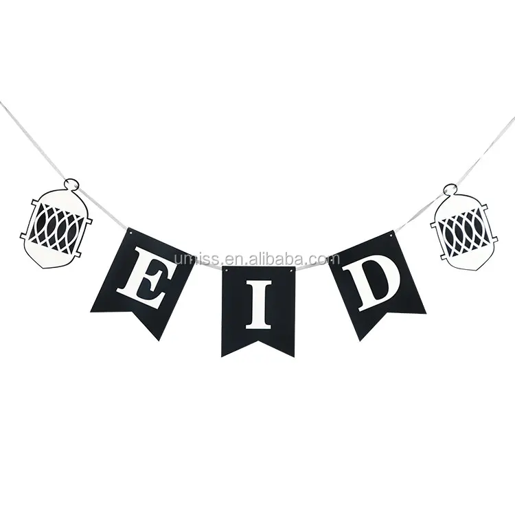 UMISS New Design EID MUBARAK Ramadan Decorations, Silver Black White Paper Fans, Banner