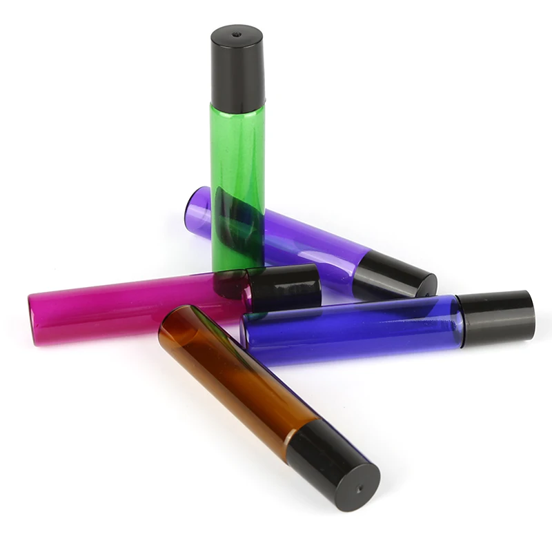 small Fragrances essential oil sample 1ml 2ml 3ml 5ml colorful perfume roll on glass Bottle with glass stainless steel roller