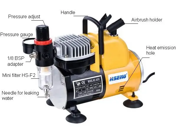 Mini Hobby Airbrush Compressor Kit Tanning Tattoo Spray Gun AS18C