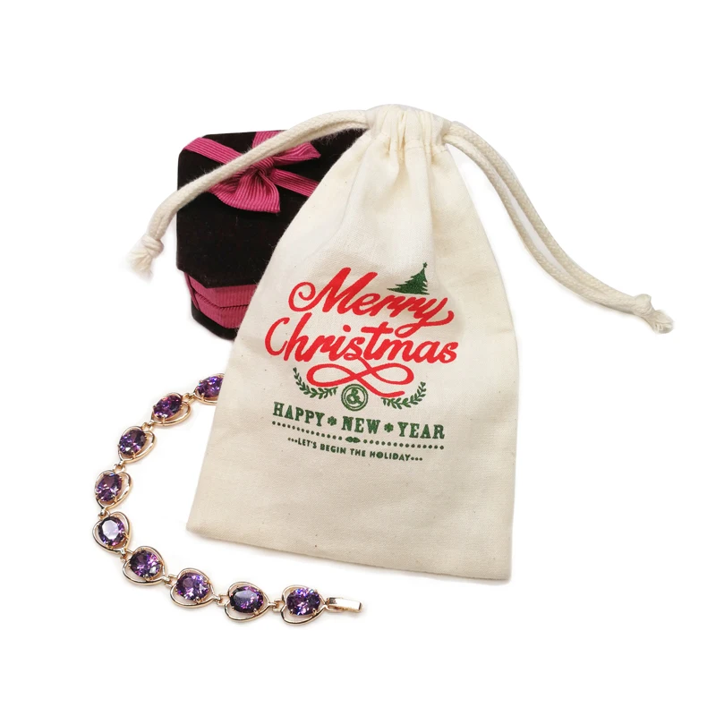 Небольшая хлопчатобумажная муслиновая сумка для ювелирных изделий с шелковой трафаретной печатью на заказ