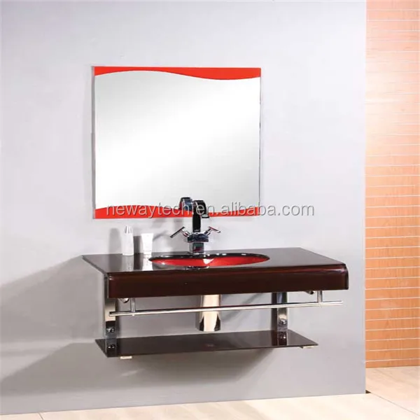 New wall mounted glass wash hand basins with stainless steel shelf