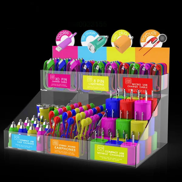 Factory customized acrylic mobile phone accessories display rack phone USB cable display charger display counter