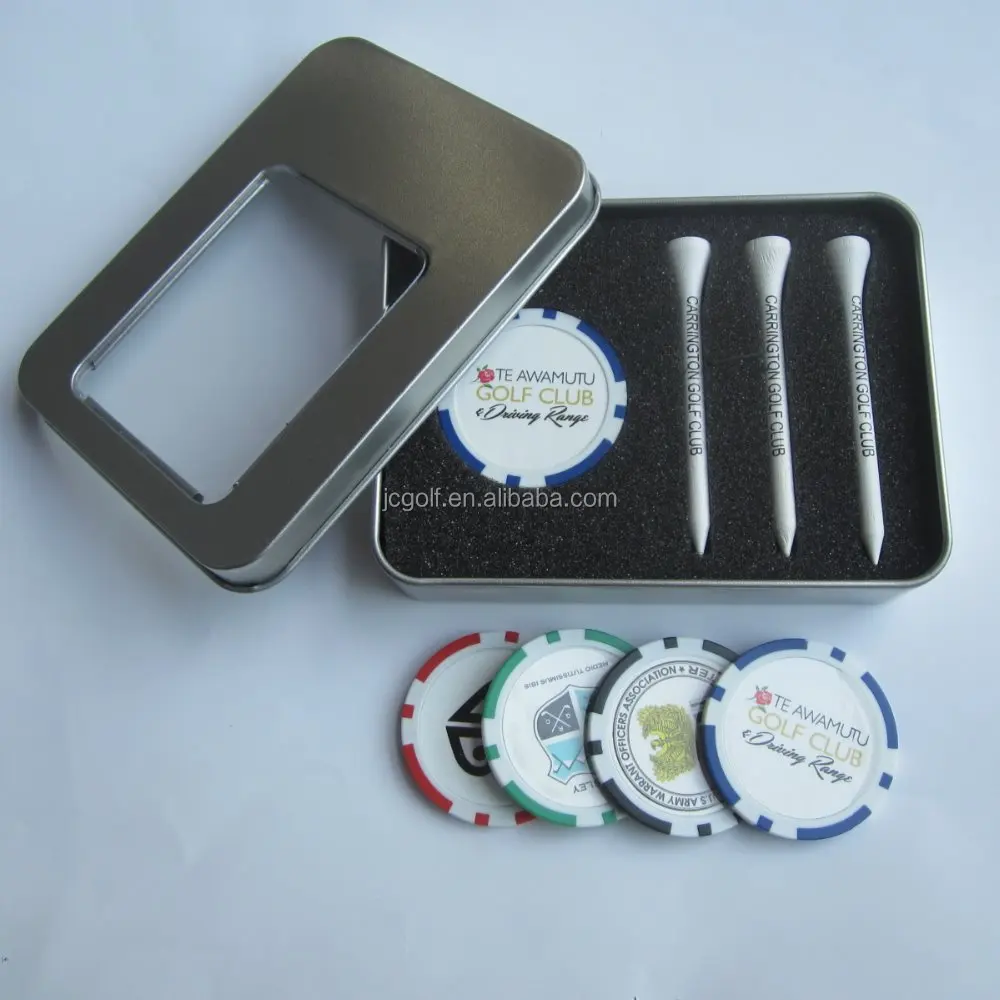 Tin box packing poker chip ball Marker and tees golf gift set