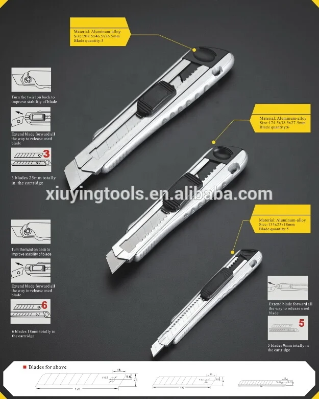 
25mm auto lock alloy utility knife cutter side cutter knife 