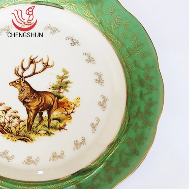 New Design Leaf Elk Decorative 8 Inch Daily Use Dining Party Dessert Chinese Plate