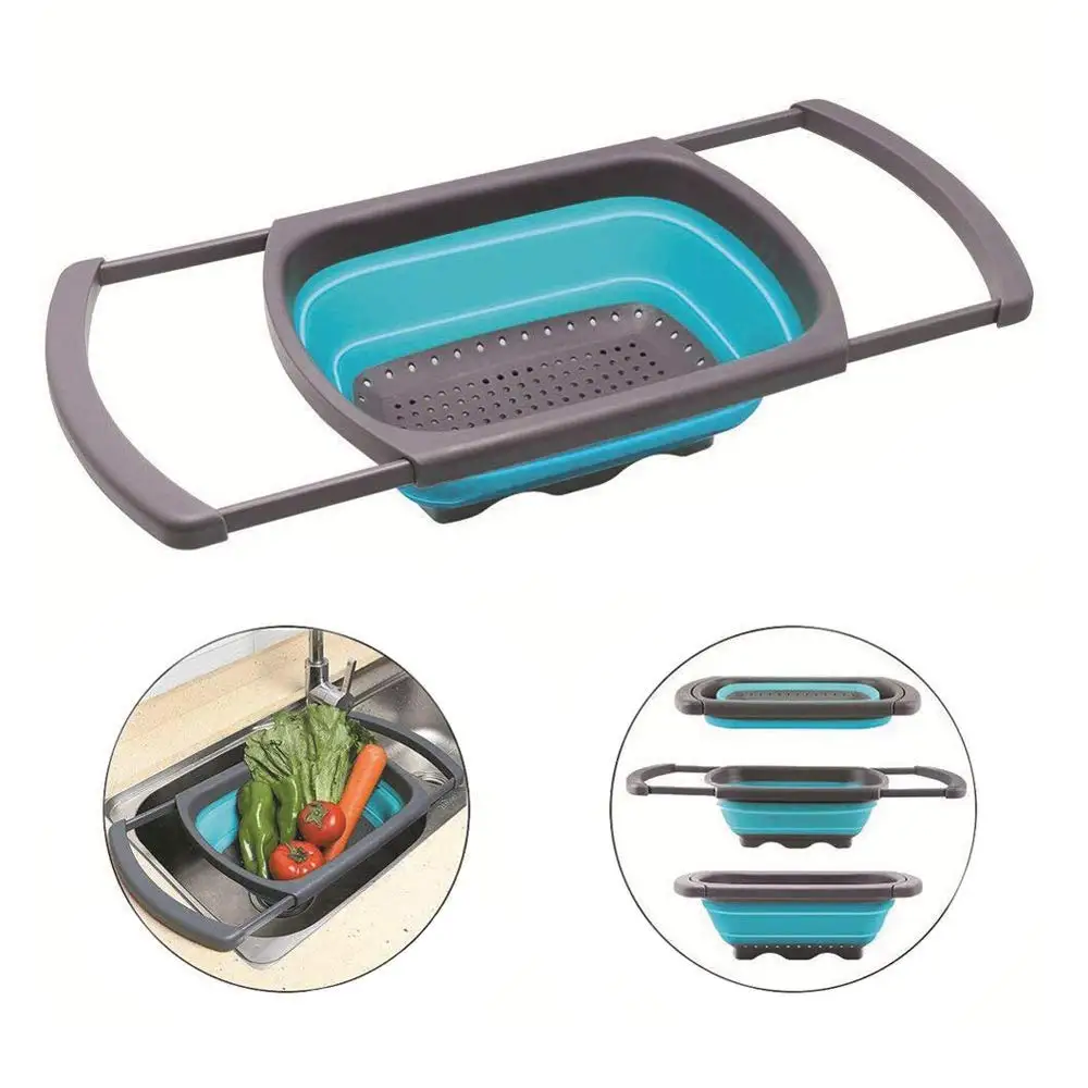 Over The Sink Colander Collapsible Kitchen Colander Strainer With Extendable Handles Folding Colander