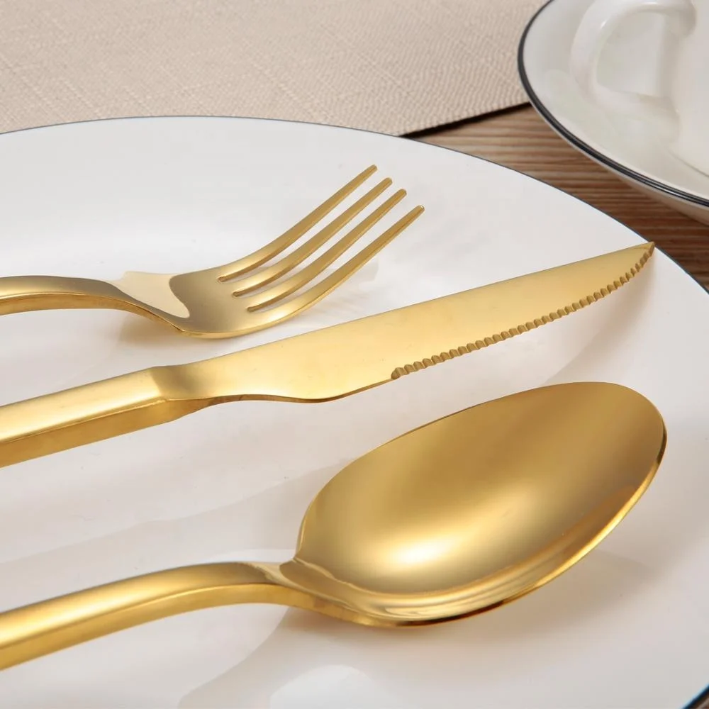 daoqi wholesale stainless steel gold plated fork and knife 24pcs cutlery set