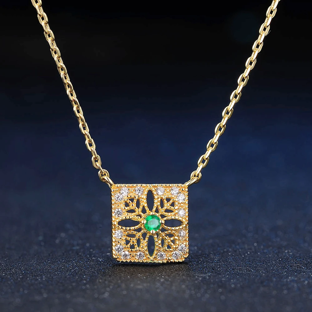 RST Wholesale 100%Natural Gemstone 925 Sterling Silver 2mm Green Emerald Necklace S925 For Women NI018