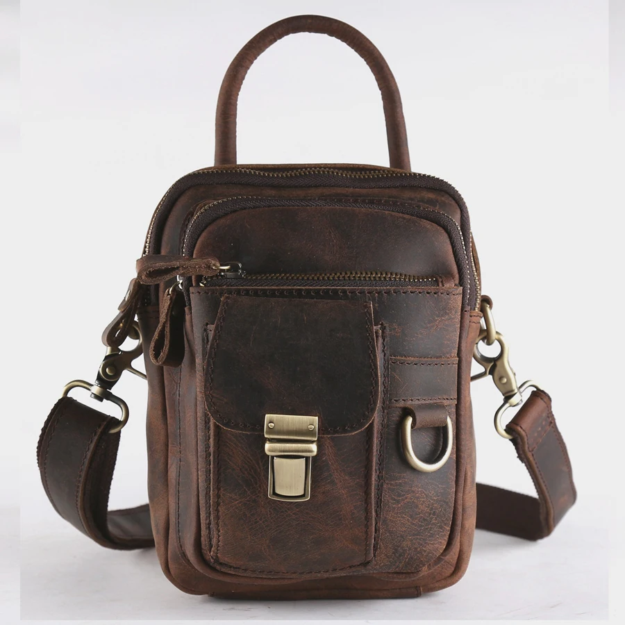 In Stocks Vintage Leather travel shoulder bag for Ipad/ Iphone case mens leather sling bag
