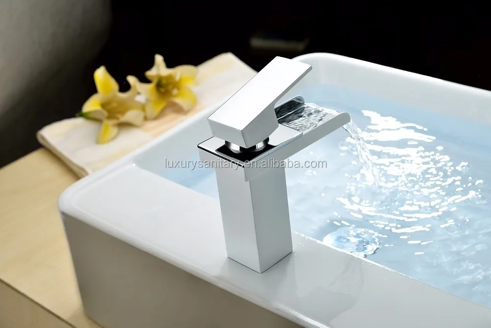 New high quality white color brass wash hand basin waterfall taps and mixers