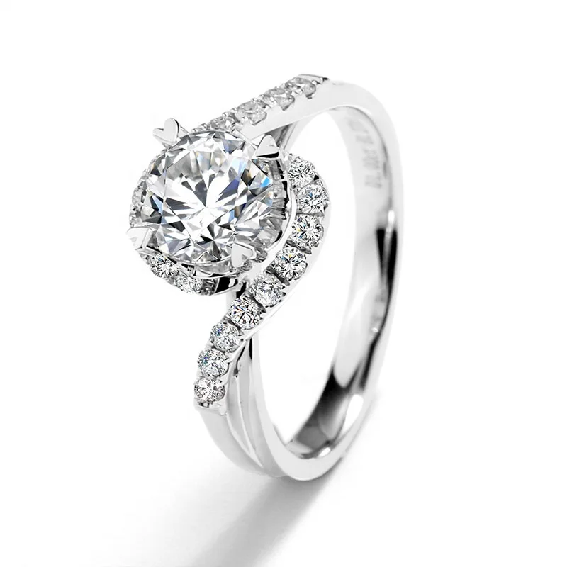 Factory 18k white gold 6.5mm 1CT def moissanites engagement gold diamond ring