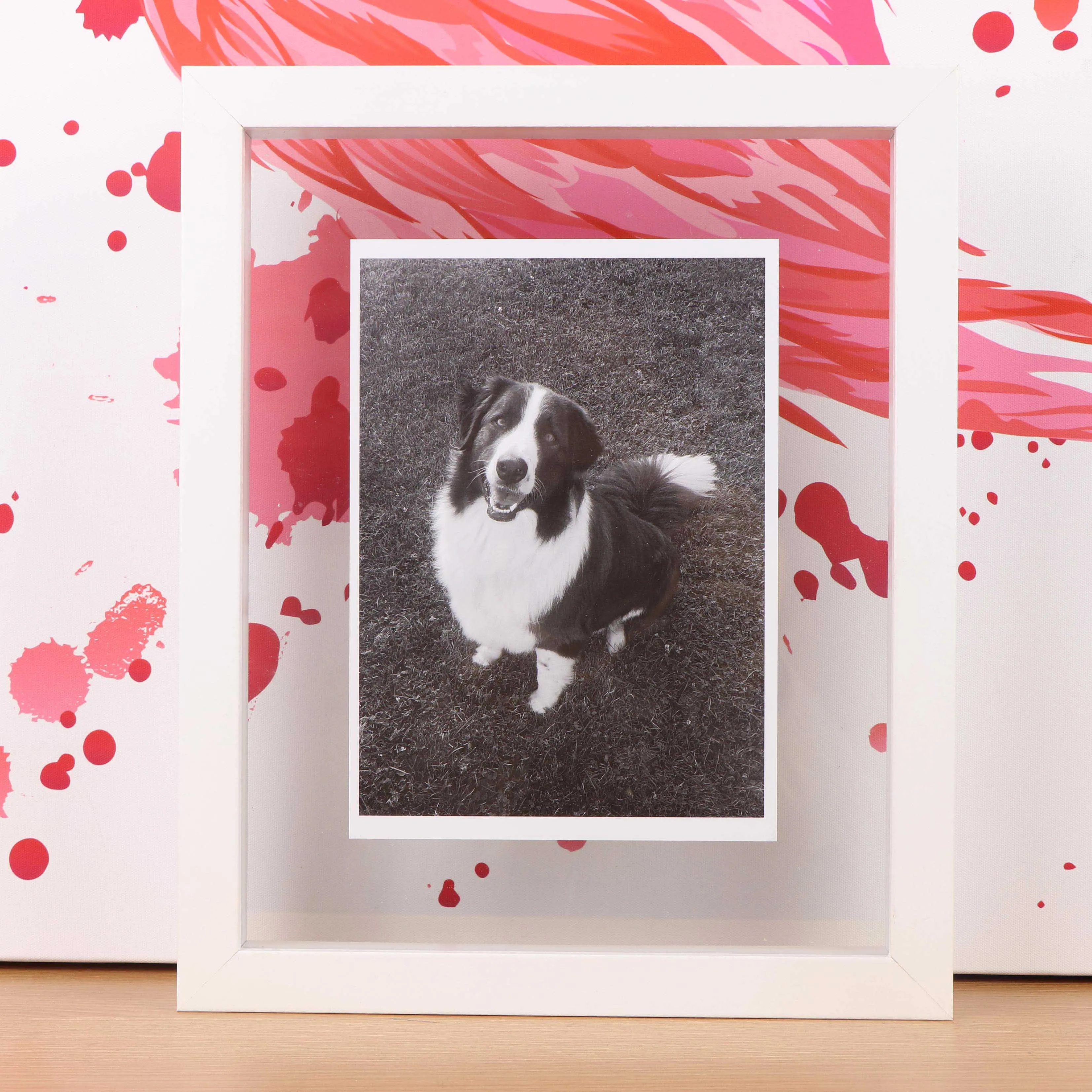 8x10 белая плавающая рамка из МДФ (полированное стекло, пенопласт + белая коробка)