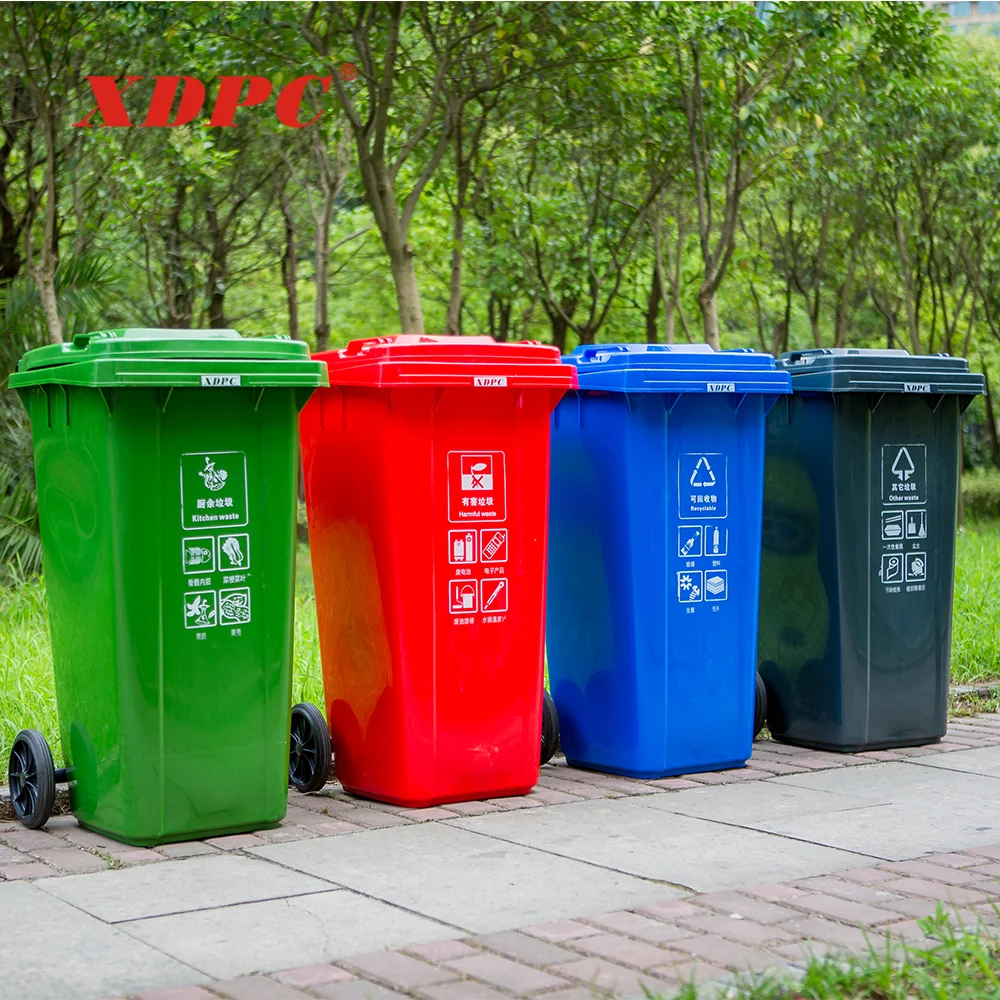 Public portable two wheels colorful trash can garbage container