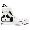 Wen White Hand Painted Canvas Shoes Original Design Custom Cute Panda Boys Girls High Top Canvas