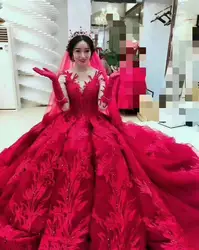 Red Wedding Dresses new Elegant Ball Gown Wedding Dresses 3/4 Sleeves Luxury Heavy Beaded Bridal Gowns Bridal Dresses