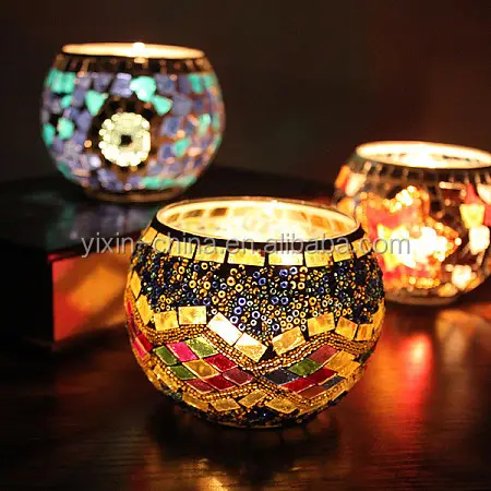 2015 Recycled mosaic glass jars for candle making glass candle jars and lids
