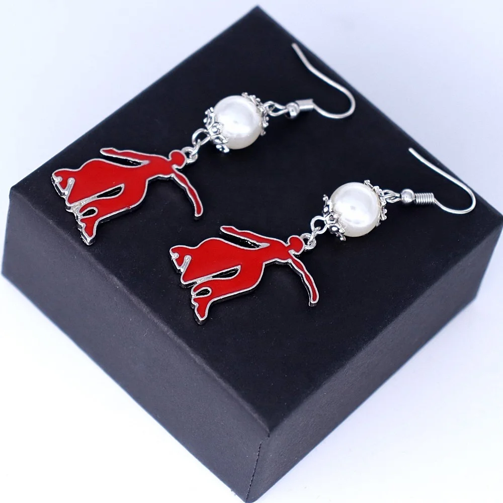 Metal Red Enamel Sorority Greek Delta Theta Fortitude Charm Earring College DST Union Souvenir Jewelry