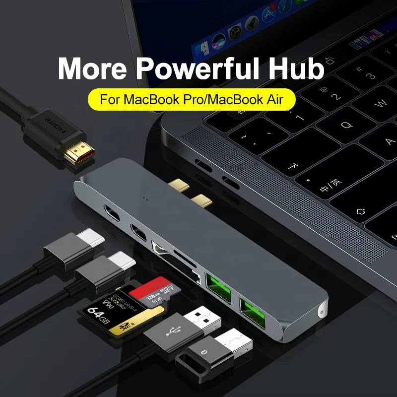 7 в 1 Thunderbolt 3 Тип C док-станция USB 3,0 концентратор HD MI 4K PD с кард-ридер для USB-C концентратор для Macbook