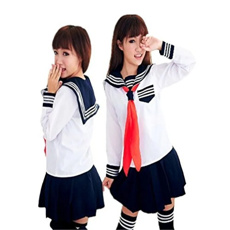 
Wholesale sailor style korean girls school uniform shirt and pleated skirt pictures design 