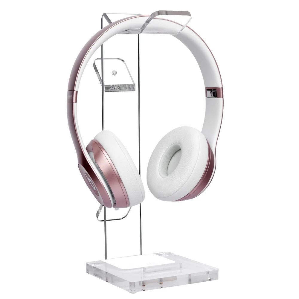 Custom Transparent Acrylic Headset Headphone Organizer Clear Acrylic Stand Gaming Headphone Display Holder With Cable Organizer