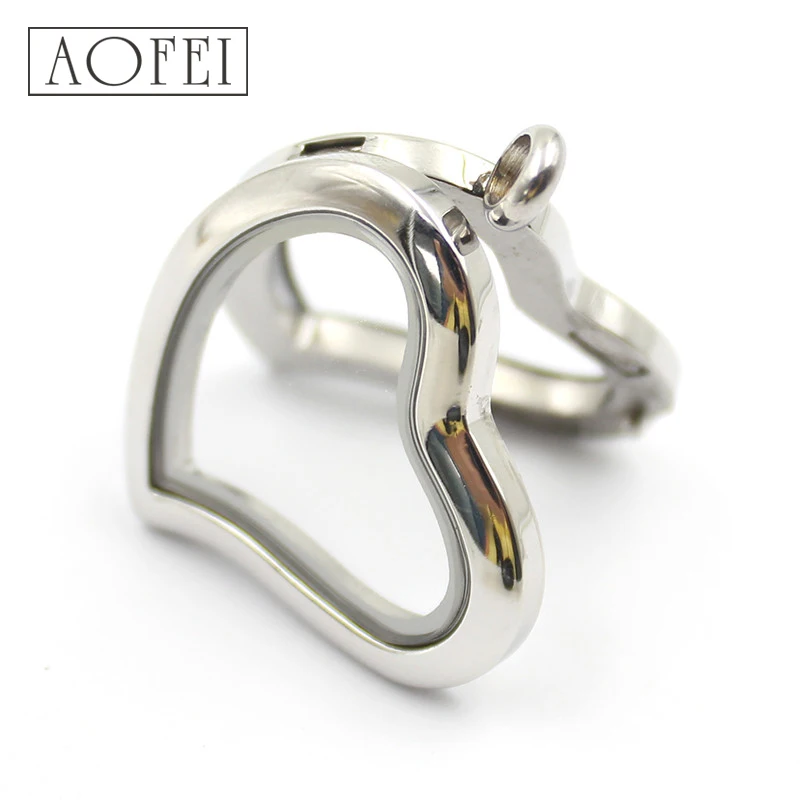 DIY stainless steel memory glass floating heart locket pendant with clear glass locket