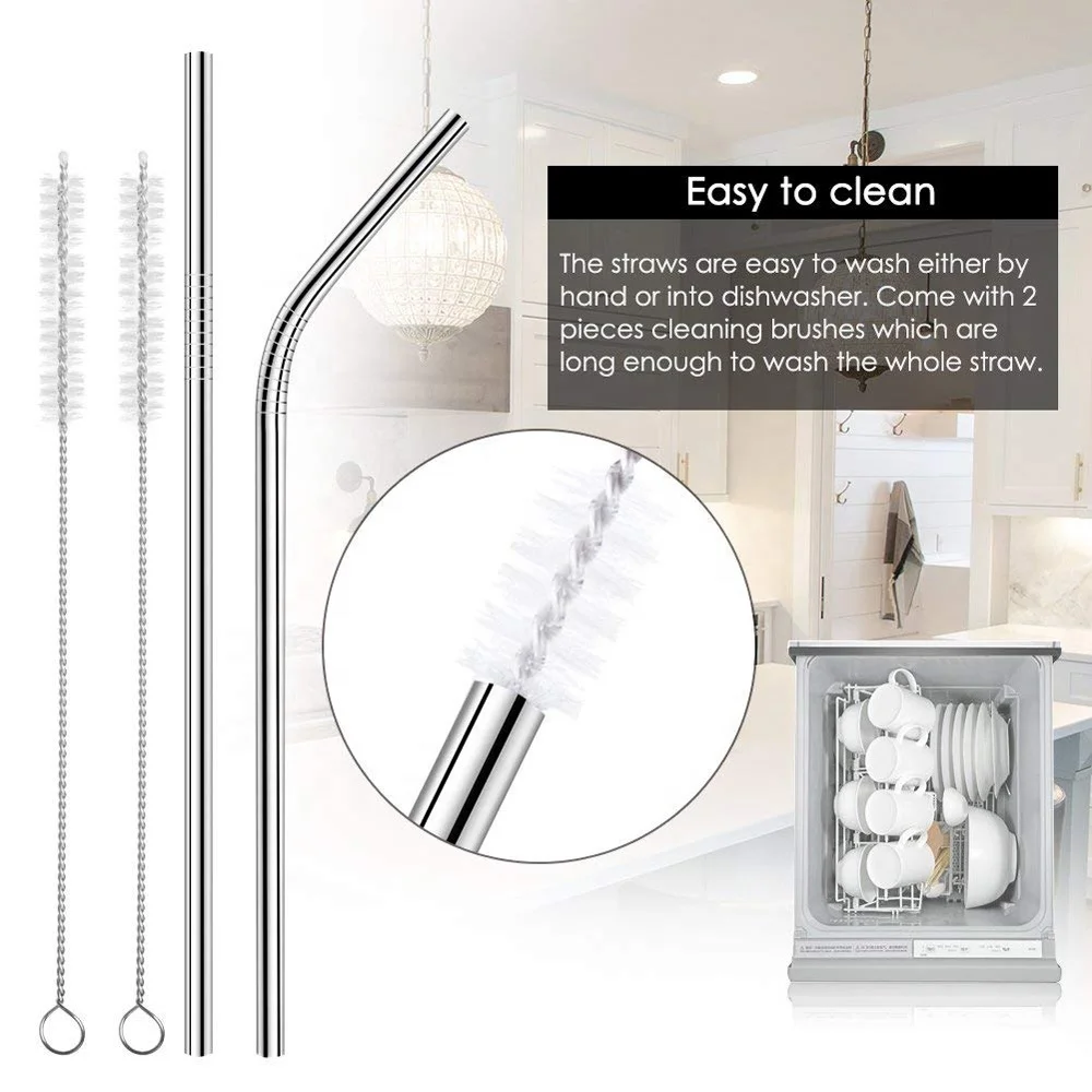 Reusable Stainless Steel Straw Natural Bamboo Cutlery Set with Travel Case