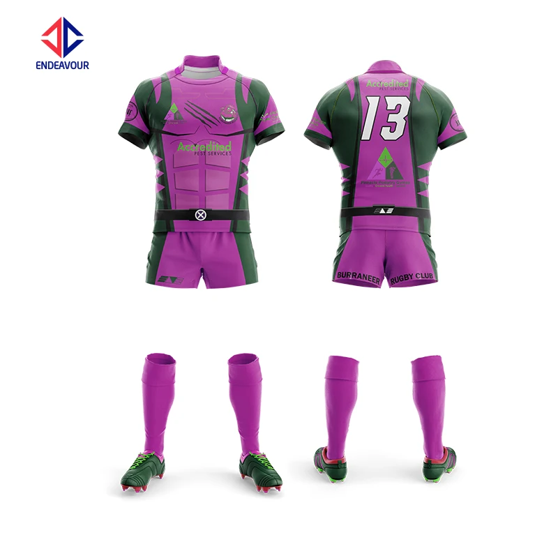 China made full sublimation custom rugby jersey and shorts