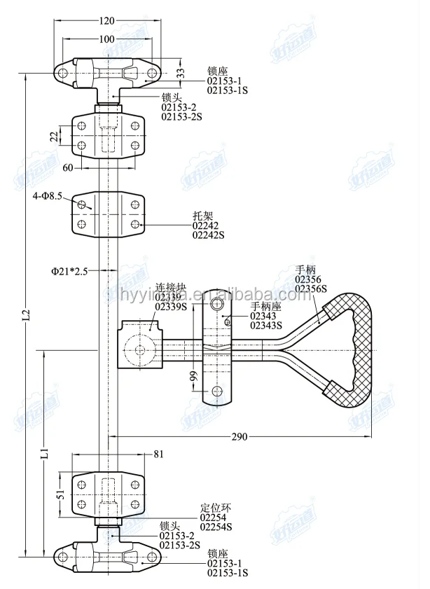 534256 Truck rear door lock steel container door handle lock cam bar lock trailer parts
