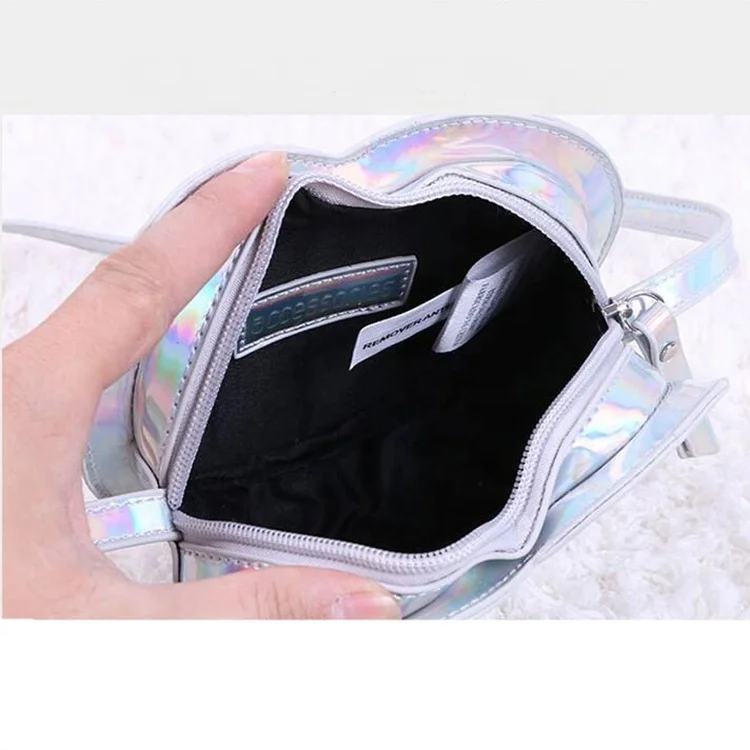 2021 Laser PVC mini heart shape holographic pvc tote bag