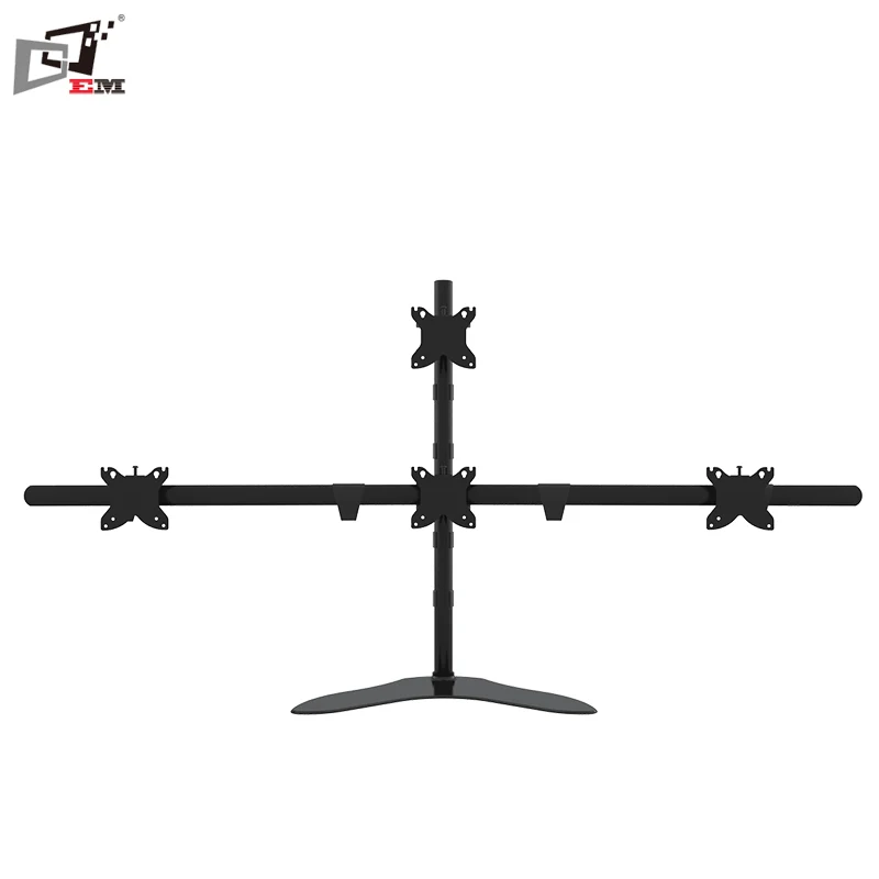 Free Standing Aluminum LCD Monitor Arm Stand Quad Monitor Mount With Triangle Base Plate