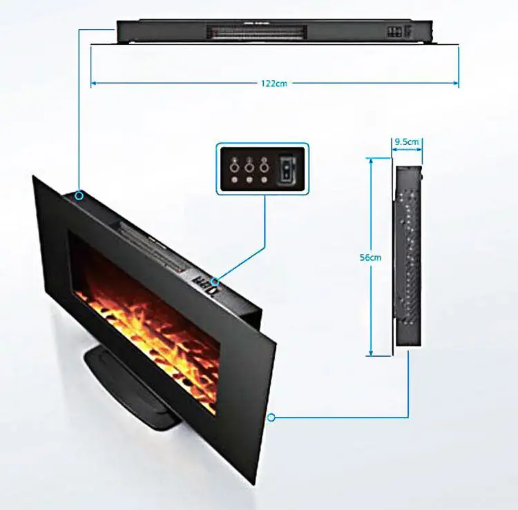 GS approved Indoor Large Wall Mounted electric fireplace with LED flame, Adjustable heat and remote control