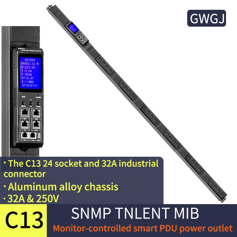 Smart PDU Cabinet Power Socket 24 Port C13 Jack Independent Switch HTTP SSH SNMP telnet 485MODBUS Protocol Monitoring Cascade