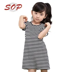 Wholesale Girls Dresses For Summer Season Child Clothes Kids Girl Casual Knitted Striped Frock Fashional Cotton Tshirt Dress