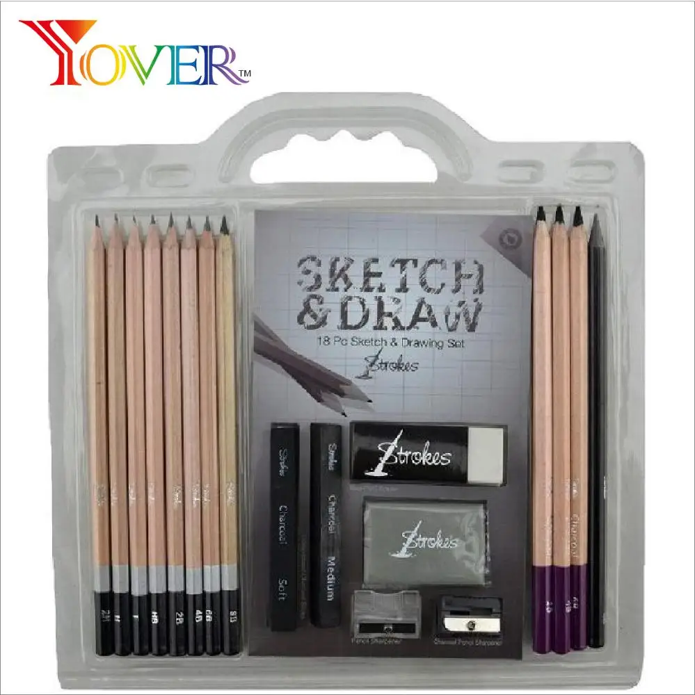 18pcs Graphite Pencil and Sketching Pencil Kit in Clamshell Case