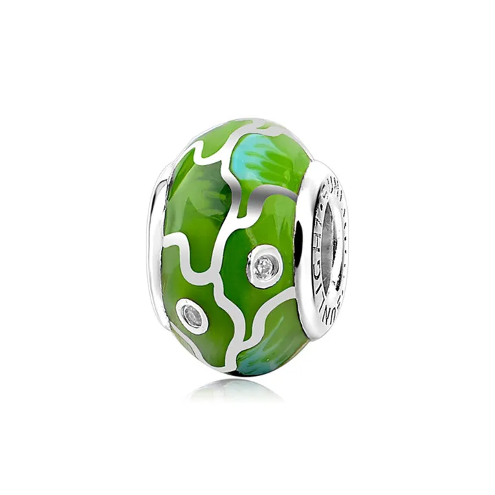 Модные заводской продажи китая покрывания зеленым мяч серебром 925 шарм бусы
