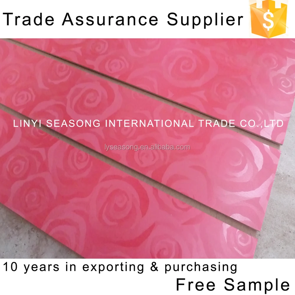 shandong linyi 1220x2440x18mm pink magic melamine slot mdf board slat wall board