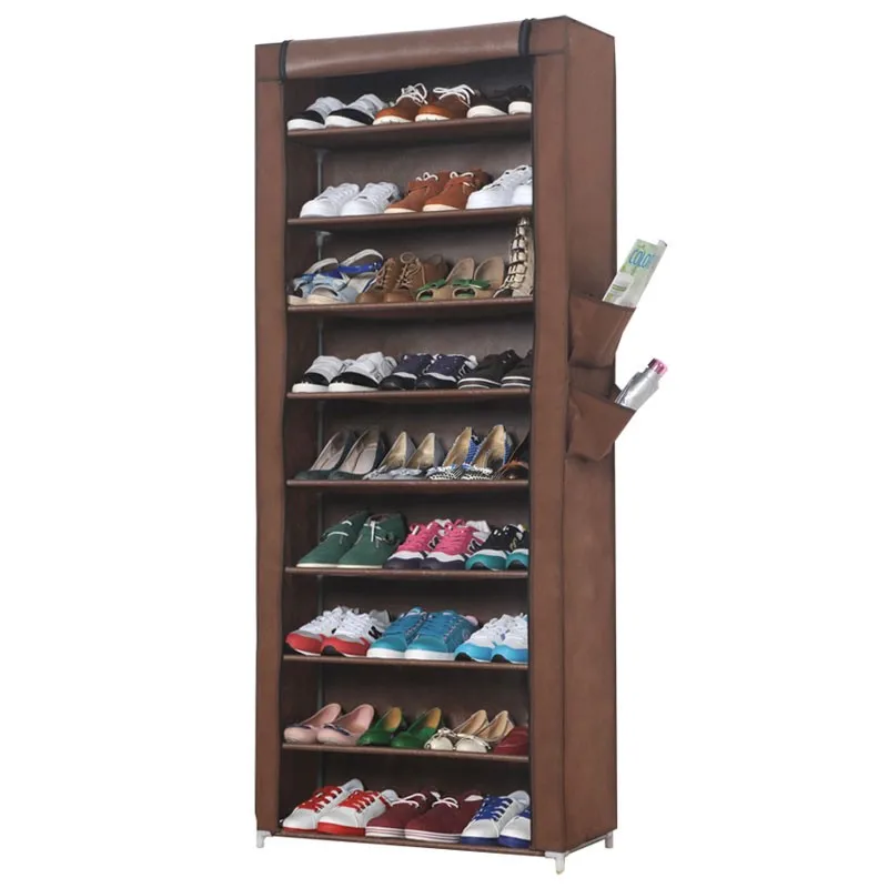 10 tiers shoe cabinet with side pockets non-woven fabric shoes storage