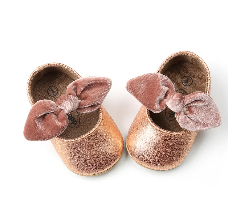 In Stock Baby Girls Mary Jane Flats with Bow knot Non-Slip Toddler First Walkers Princess Dress Shoes