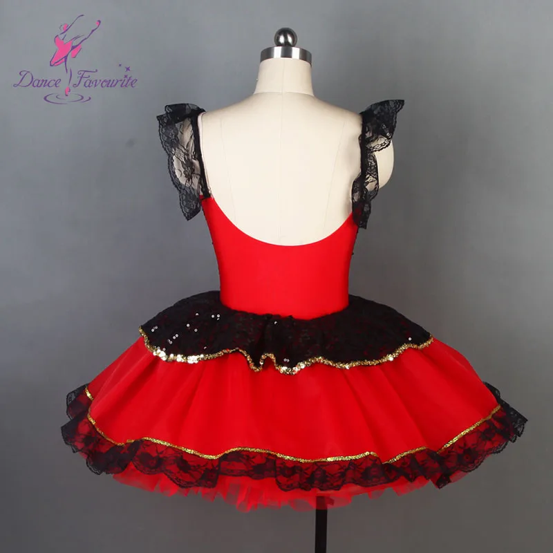 Red and black Spanish dress for adult girls ballet dancing tutu costume performance wear 19069