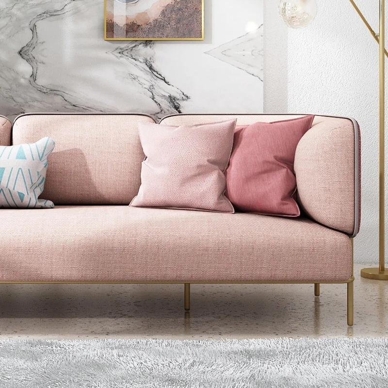 Wholesale Modern Furniture Living Room Metal Leg Pink 2 or 3 Seater Sectional Fabric Sofa