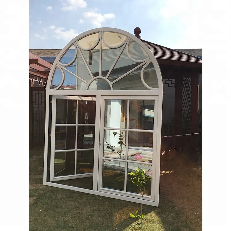 Luxury french exterior tempered glass lowe swing grill arched casement aluminum windows