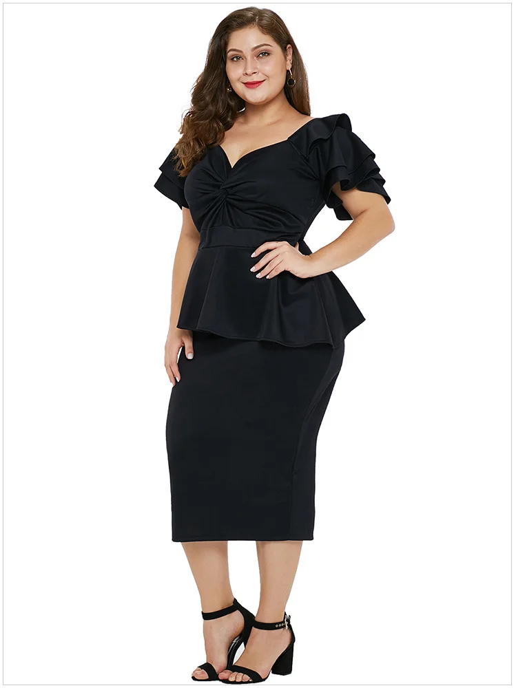 2019 african clothing ruffle sleeves top big size sexy ruffle dress women